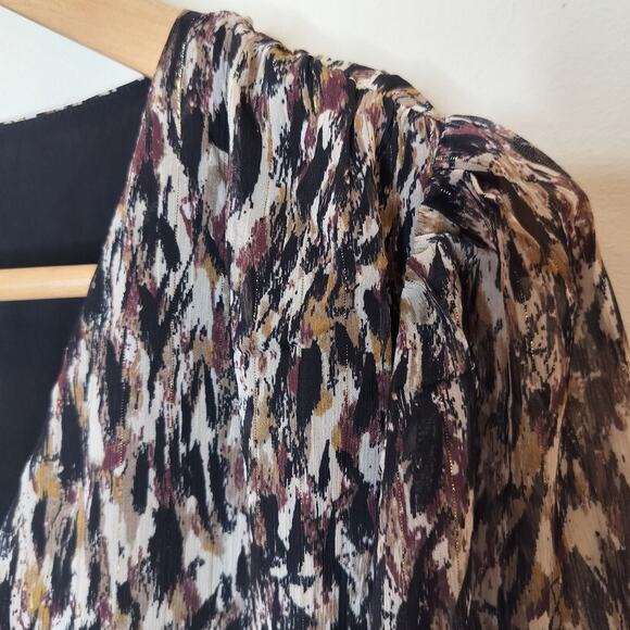 Evereve Demi Mini Dress Chiffon Long Sheer Sleeve Metallic - Picture 7 of 9